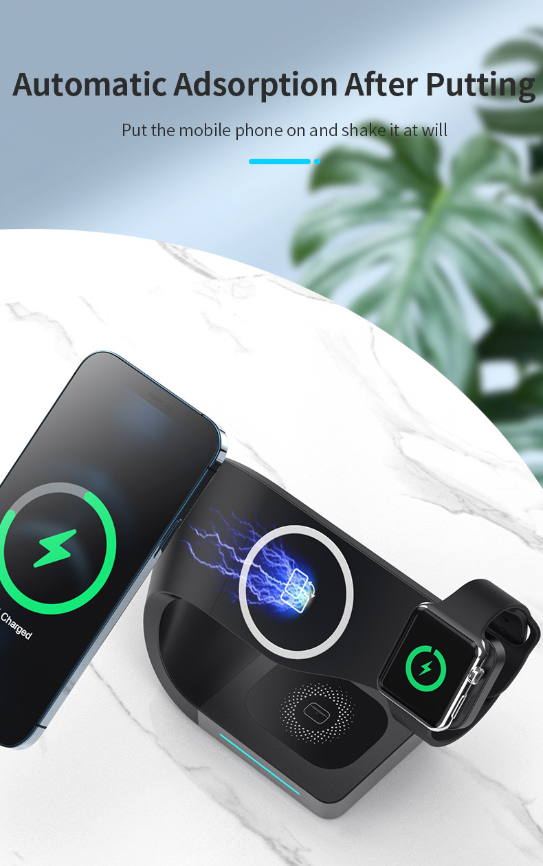 4 In 1 Magnetic Absorption Wireless Charger with 15W Fast Charging and Logo Service