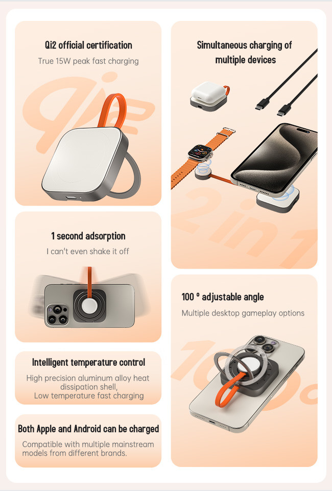 Metal Magnetic Wireless Charging Station Metal Magnetic 2 In 1 Magsafe Multi Charger