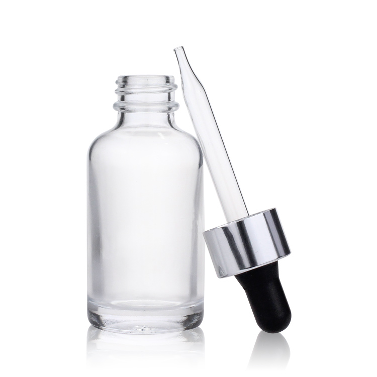 Round Shape Empty Essential Oil Bottles 30ml Clear Glass Dropper Bottles