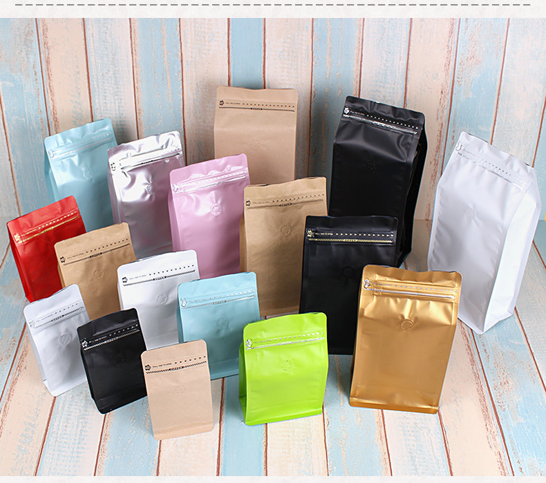 Puncture Resistant Stand Up Square Bottom Coffee Bags with Degassing Valve