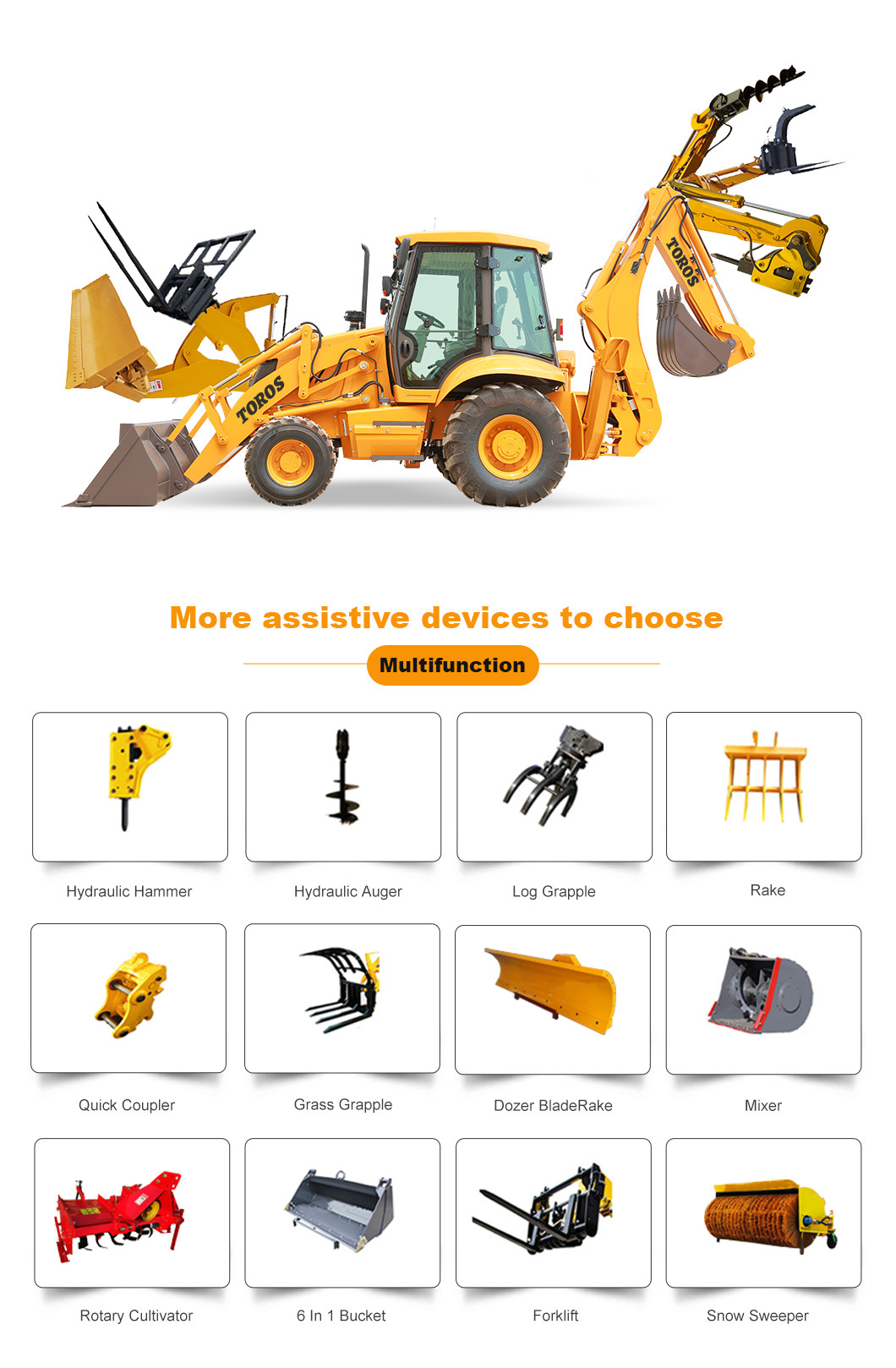 TOROS Versatile Mini Backhoe Loader Machine 1 Ton 2 Ton 3 Ton