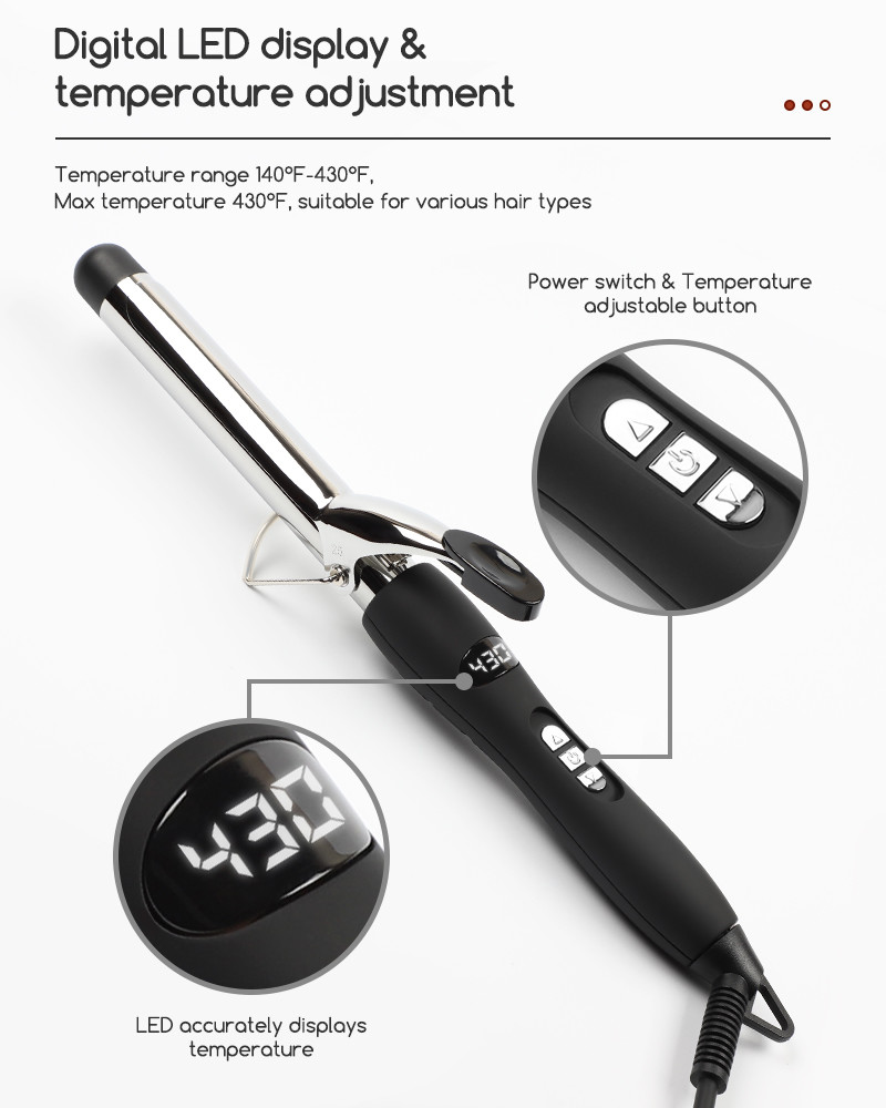 Fast Heating Electric Hair Curler Long Curling Tong Wand LCD Screen Champagne