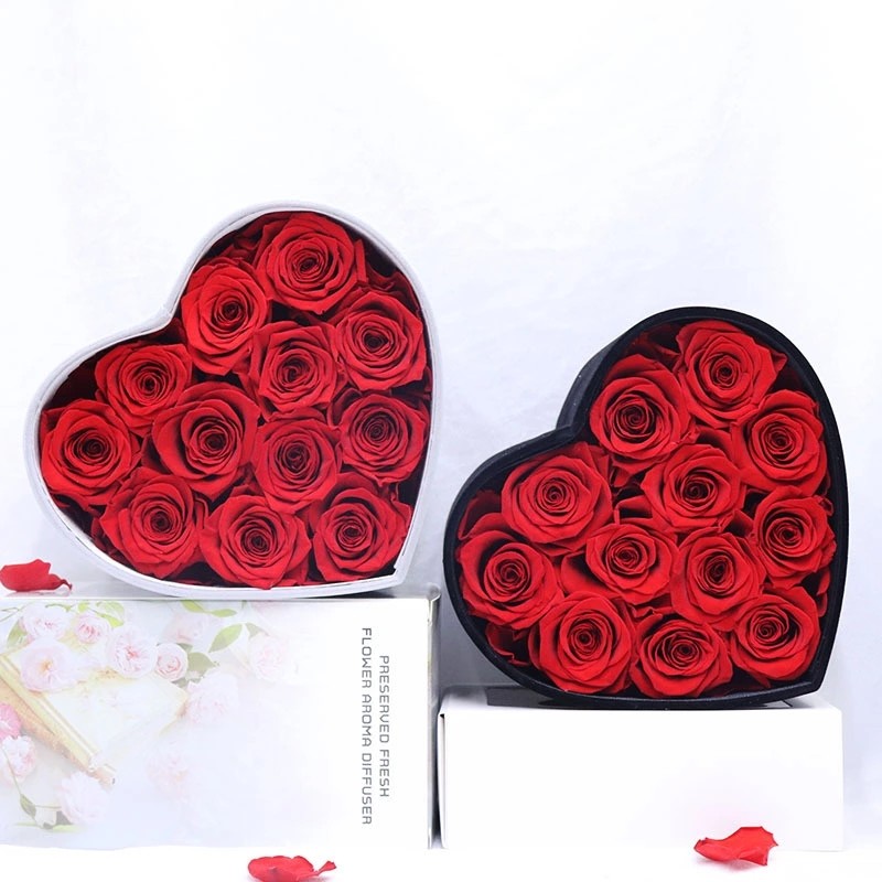 Wholesale Price Velvet Flower Boxes Preserved Roses Heartshape Box Flower Valentine's Day