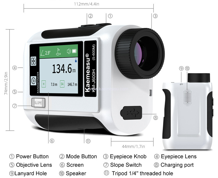 kaemeasu USB Charging Golf Rangefinder Big Screen Laser Range Finder Slope Switch Flagpole Lock J1500