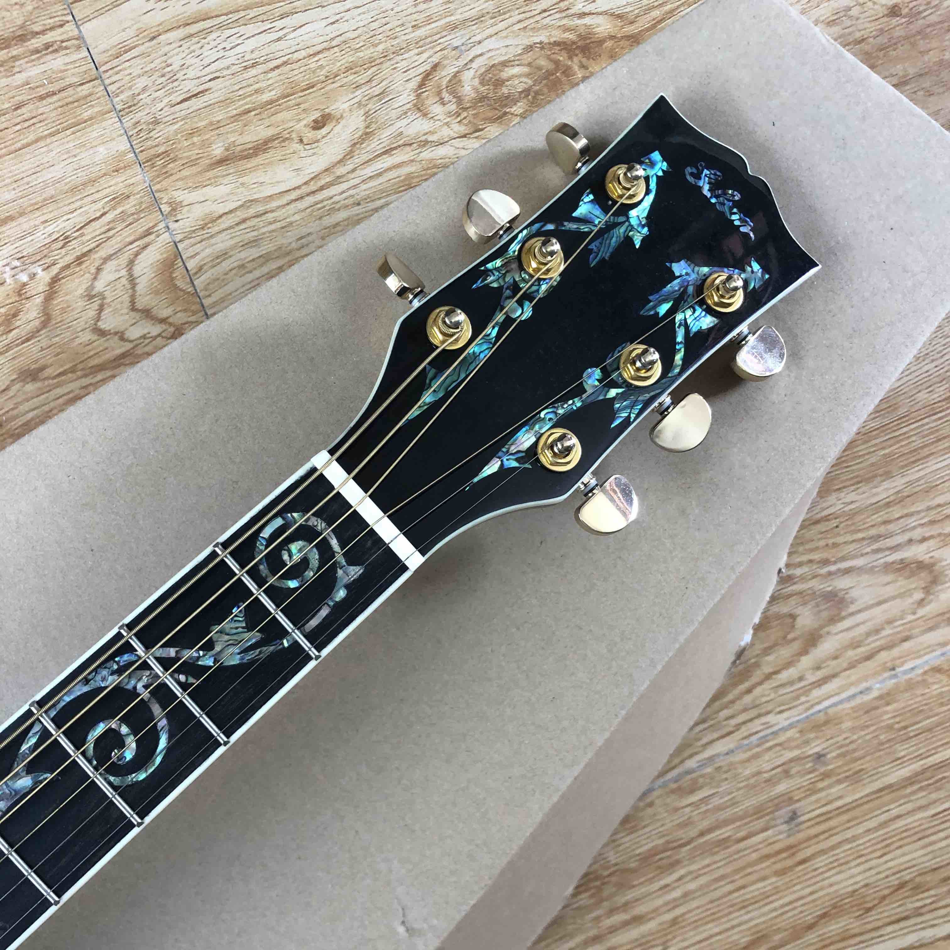 Solid sprue top flamed maple back side all full abalone binding ebony fingerboard acoustic electric guitar