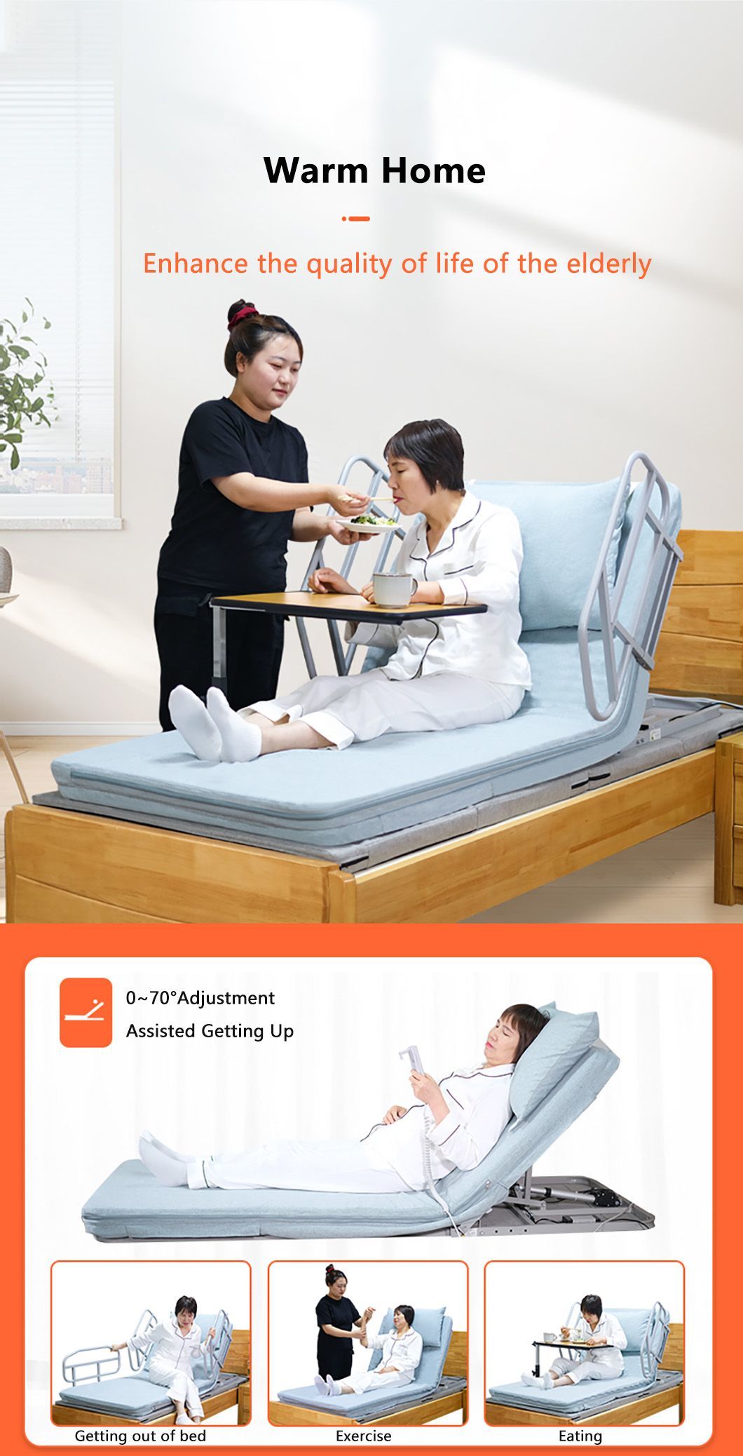 High Quality Multi-Functional Nursing Bed Electric Adjustable Backrest Homecare Electric Mattress