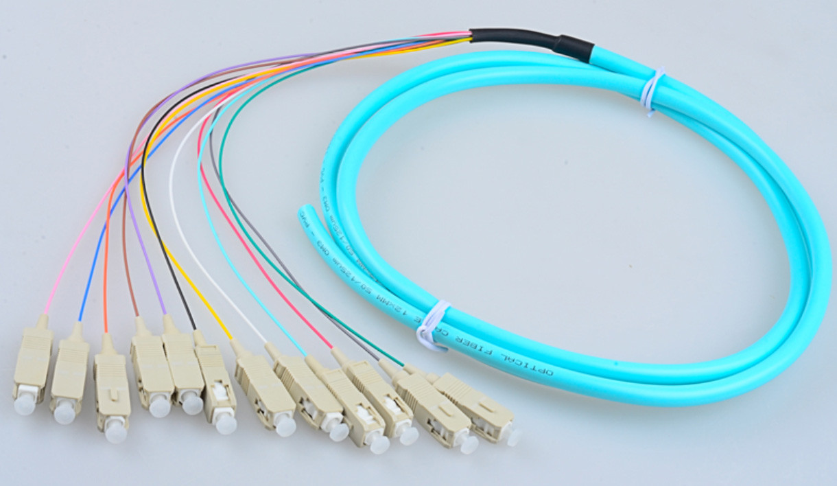 SC OM3 Fiber Pigtails / Optical Patch Cords Fanout 0.9mm 2m 3m 5m Aqua LSZH PVC
