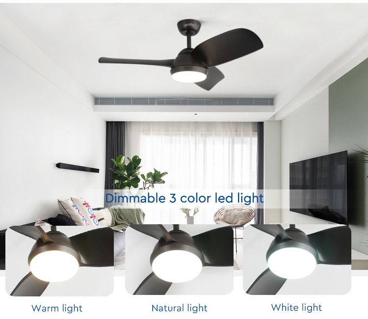 Pure Copper Motor 42-inch LED Ceiling Fan with Black ABS Blades and Metal Plastic Body