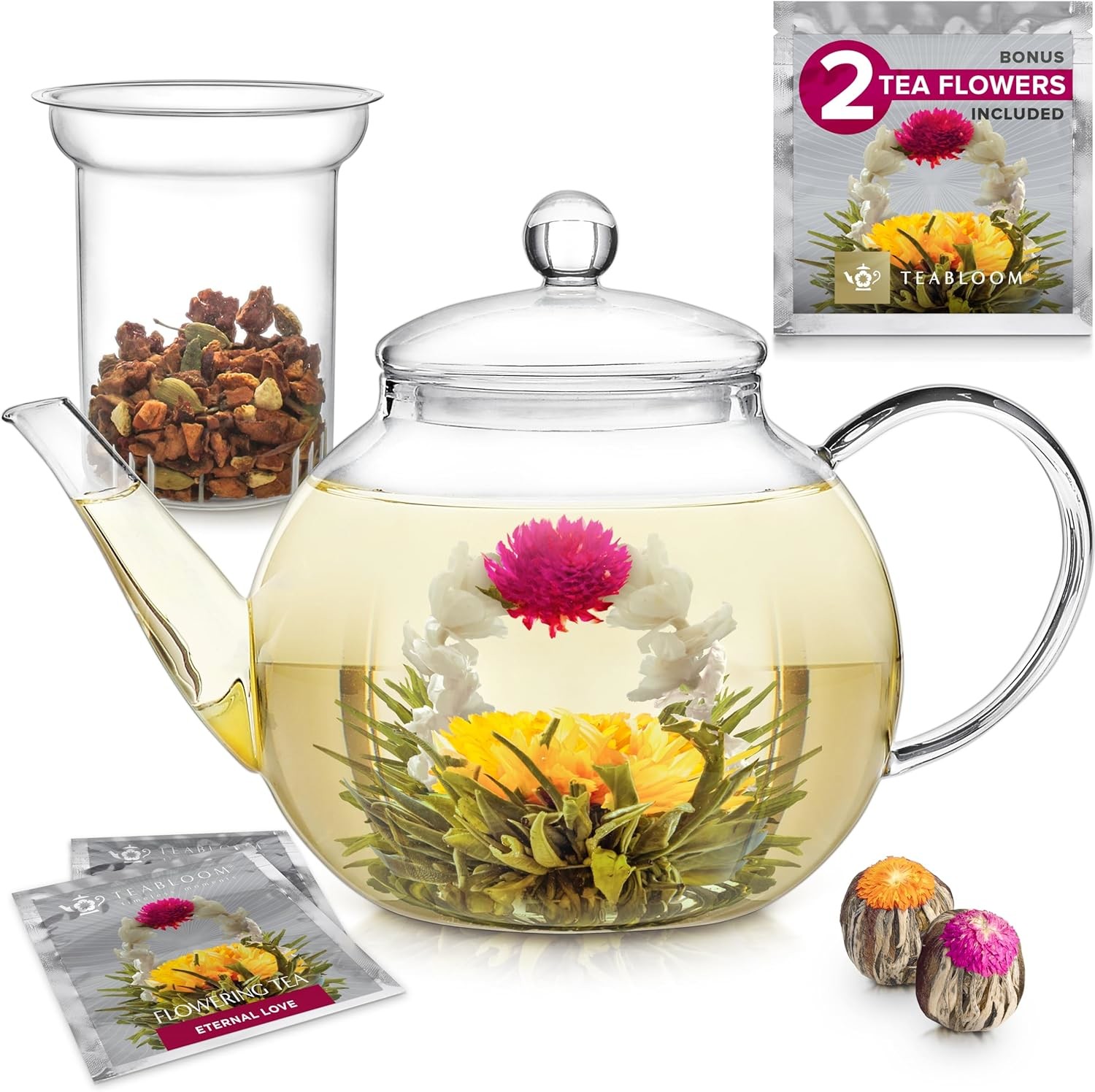 1500ml(52oz) Glass Teapot with Removable Infuser, Ehugos Stovetop Safe Large Tea Pot, Blooming and Loose Leaf Hand