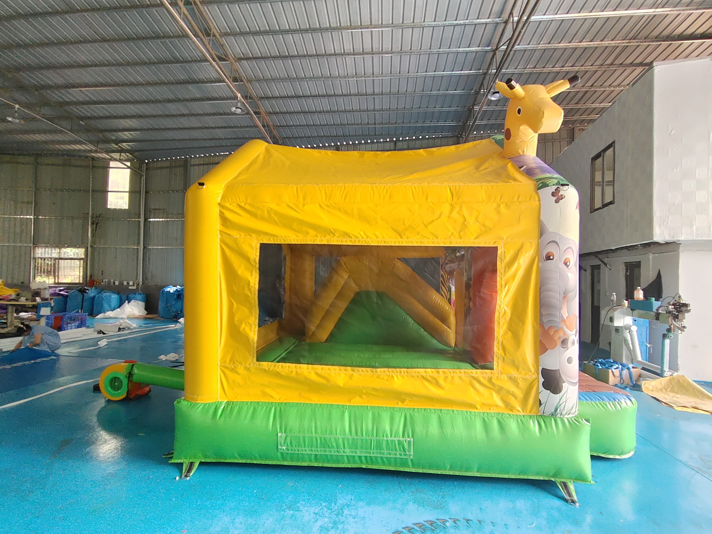 Small Indoor Bounce House Full Printing Giraffe Cartoon Animal Park Castle With Silde Combo