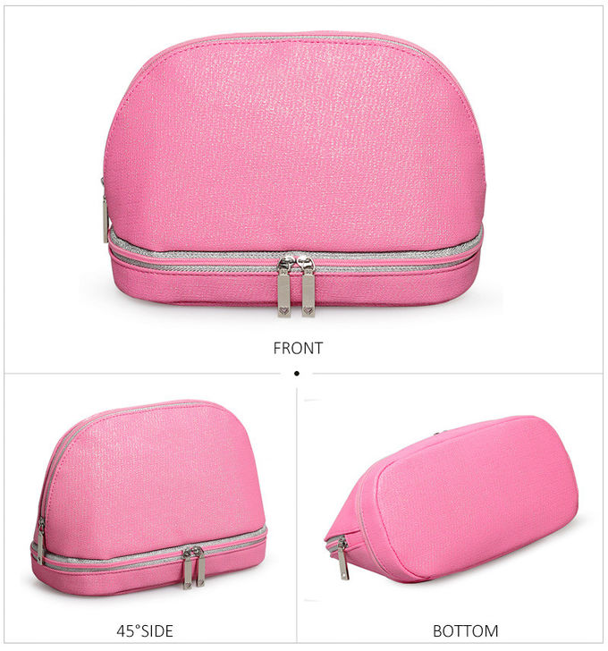 Wholesale Portable Beautiful Pink PU Shell Shape Make Up Cosmetic Bag