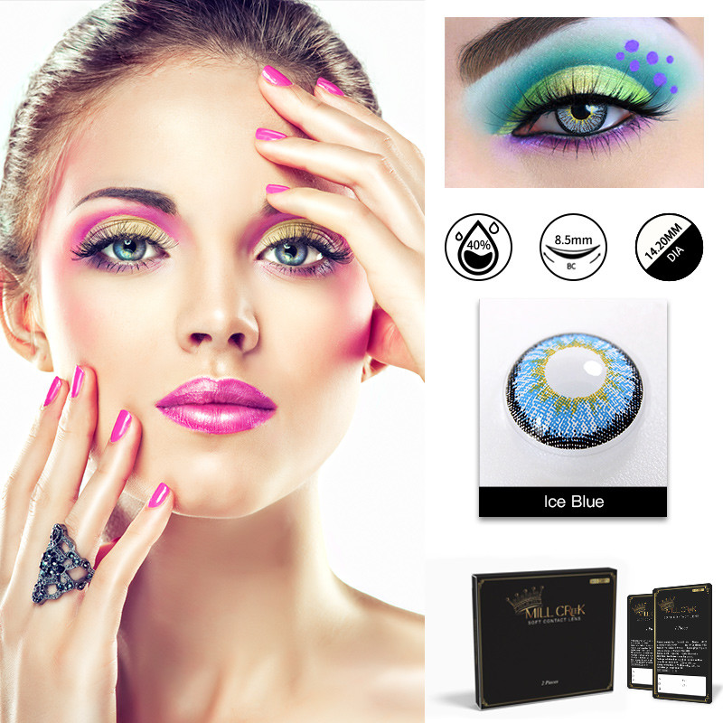 Soft Eco Icy Blue Eye Contact Lenses 14.2mm For Dark Eyes