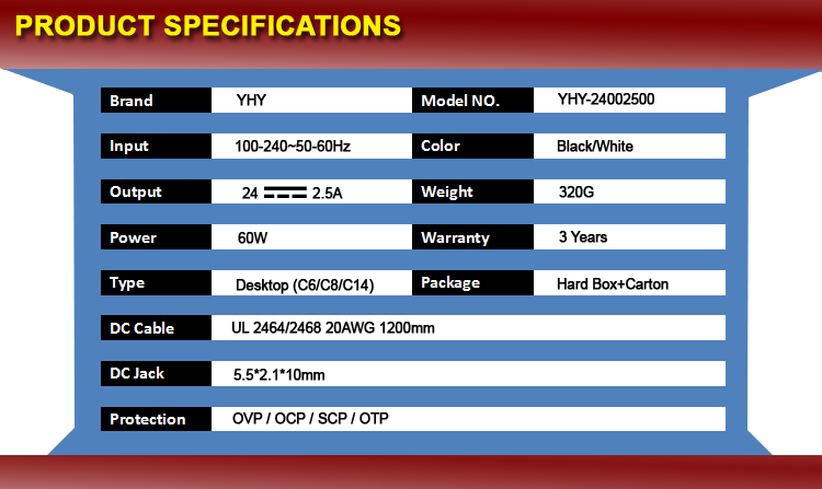 Durable UL Power Supply 24v 2.5a UL62368 California Proposition 65 CEC