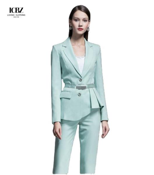 2021 Fashion Women's Slim Formal Office Skirt Suit with V-neck Collar and Full