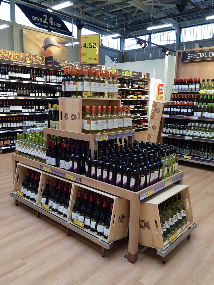 Pine Wood 5 Layers Cocktail Display Stand Display Rack with Wheels for Wine Store