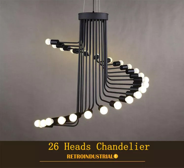 Black staircase shape vintage spiral wrought iron hotel chandelier(WH-CI-157)