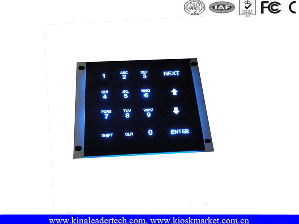 Waterproof illuminated numeric keypad , Panel mount keypad with 16 back-lit keys MKP100-1