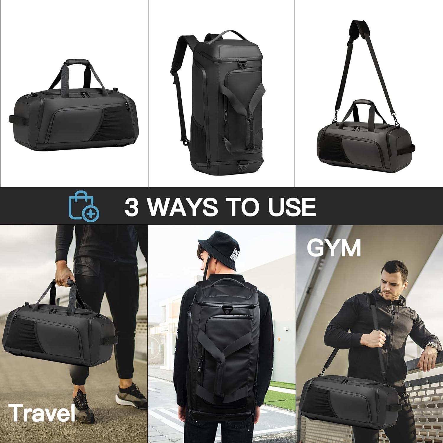 GYM DUFFLE BAG WATERPROOF SPORTS DUFFEL BAGS TRAVEL WEEKENDER BAG FOR MEN WOMEN OVERNIGHT BAG WITH SHOES COMPARTMENT