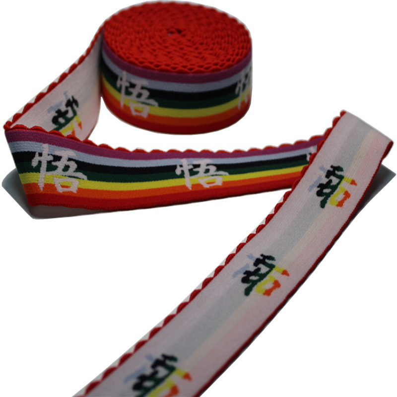 34mm Colored Jacquard Elastic Webbing Tooth Edge Nylon Elastic Tape