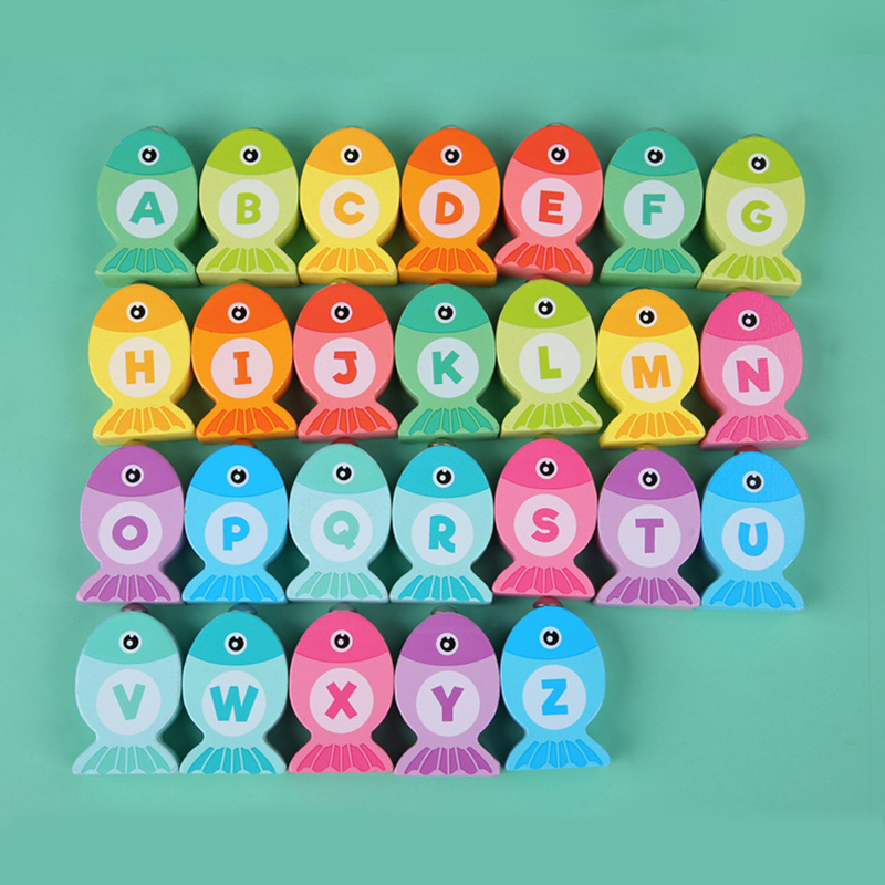 Fishing Game Wooden Alphanumeric Toys For Children Montessori Early Educational