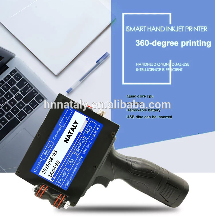 Handheld portable inkjet printer for plastic bag date time coding