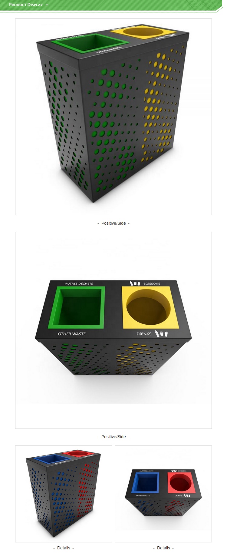 Sustainable L800mm 30L Public Steel Outdoor Trash Can