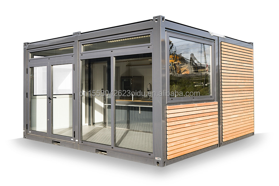 20ft Container Store Wood Grain Metal Frame Hotel Mobile House with Galvanized Steel Square Tubes and Flat Packaging