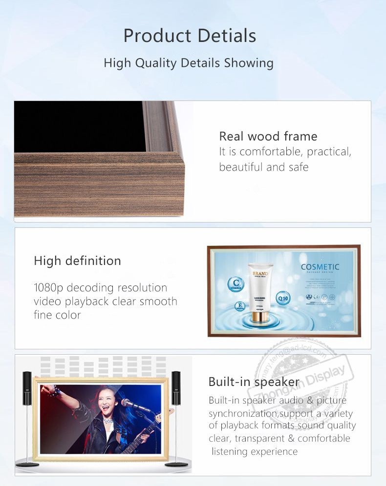 32inch Contrast 1920 X 1080 Pixels LCD Picture Frame Large Burlywood Frame Color HDMI/VGA/USB Connectivity