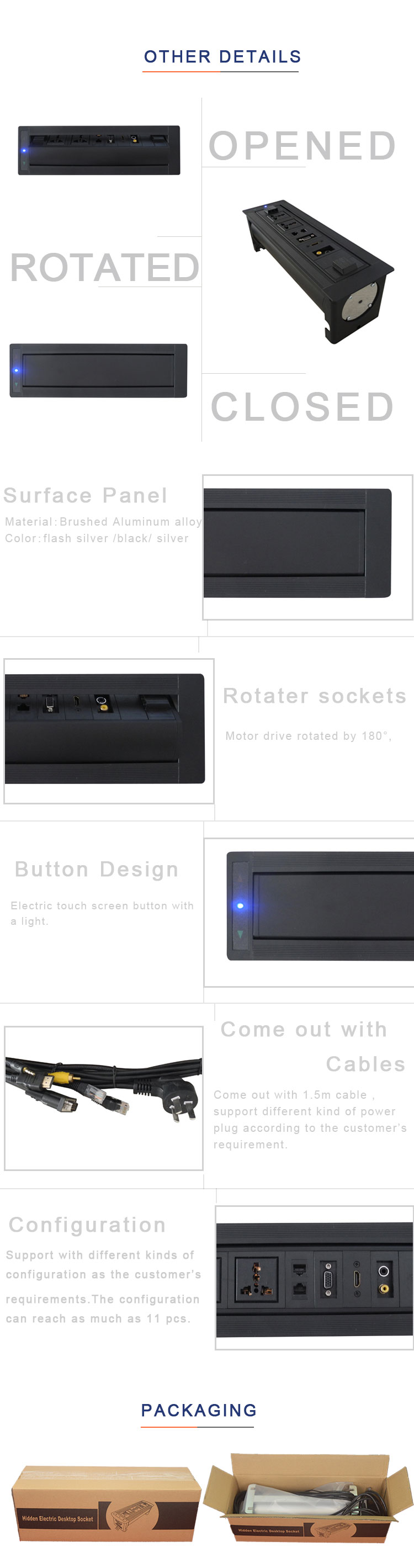 BNT Audio video system desktop 180 degree electrical rotate meeting table socket outlet