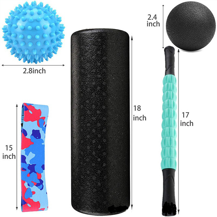 Foam Muscle Massage Roller Stick With Anti Slip Fabric Resistance Bands Massage Set
