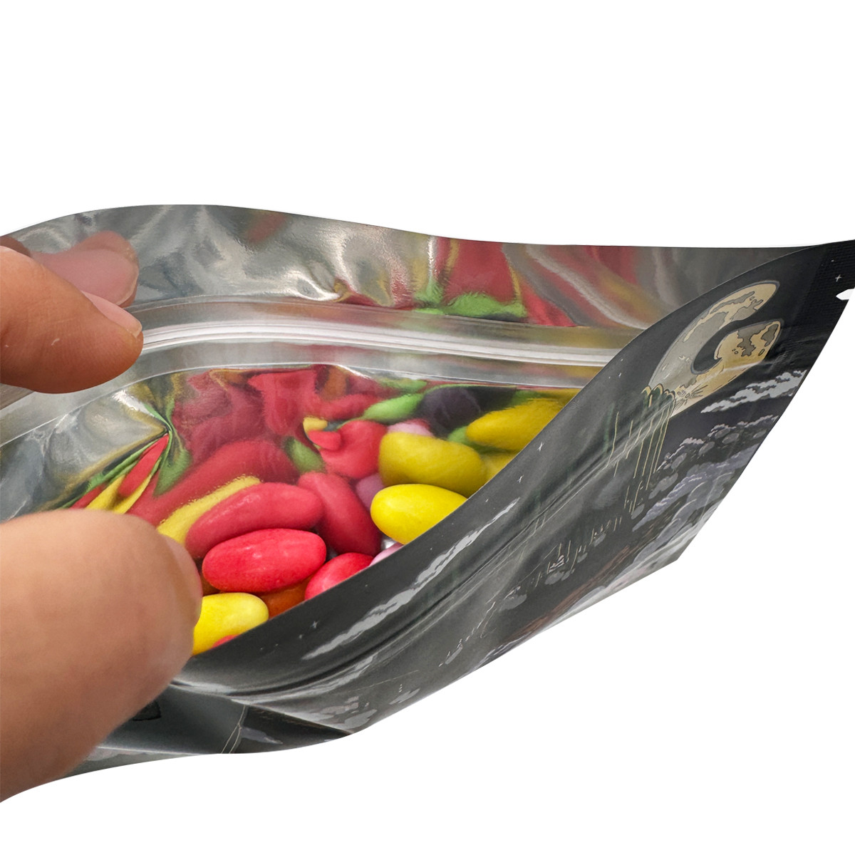 Low MOQ Matte Black Surface Spot UV Glossy Oil Printing Stand Up Mylar Bags For Weed Flower Candies
