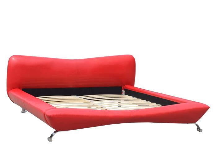 Red Faux Leather Bed Frame Luxury Plywood King Size 84cm