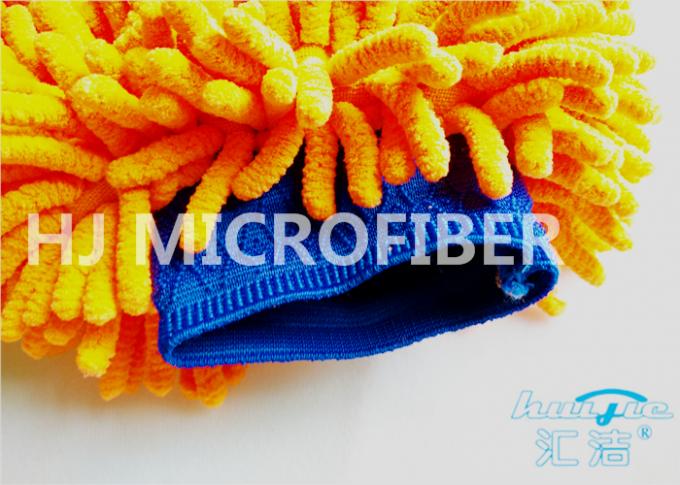 Long Hair Chenille Microfiber Wash Mitt Sunny Orange Quick-Dry , Anticorrosive