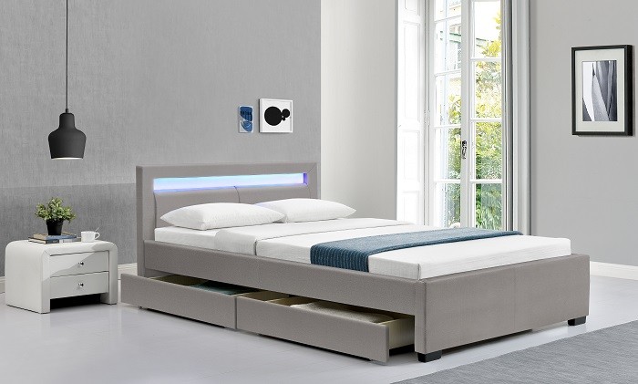 Much color Solid back LED Upholstered Bed comfortable for sleep FSC