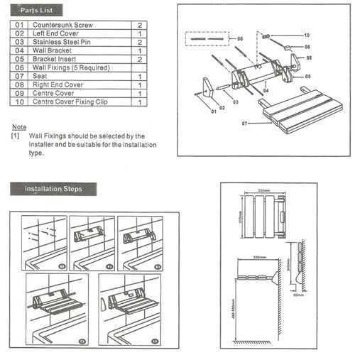 Durable Safety Wall Mounted Shower Seat With Legs Smooth Surface Size 32.5*32.5*49cm