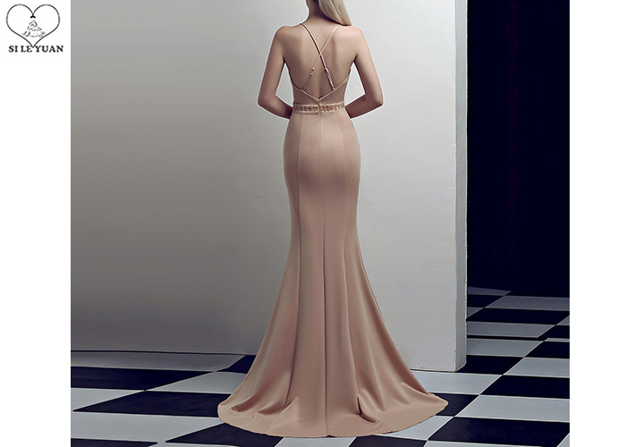 Beaded Red Wedding Bridesmaid Dresses Mermaid Backless Elastic Style High Slit
