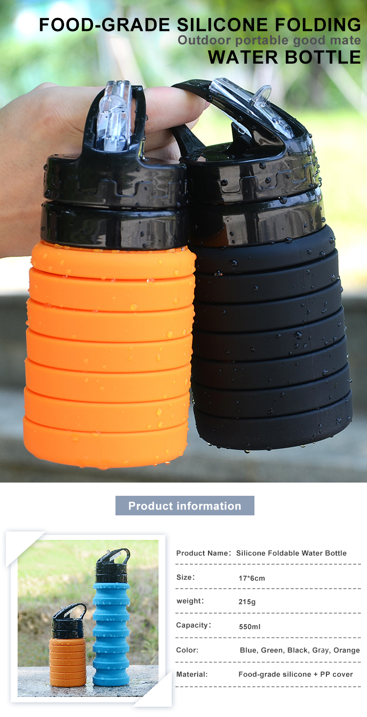 550ML Sample Free Private Label Collapsible Silicone Water Bottle