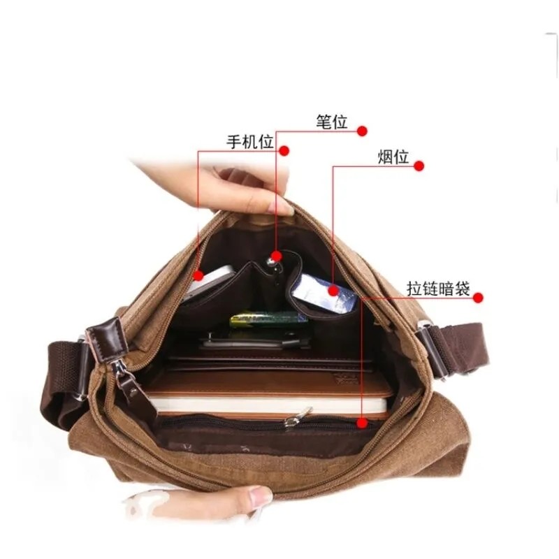 Custom Business Men's Crossbody Shoulder Washable Canvas Messenger Bag For Men