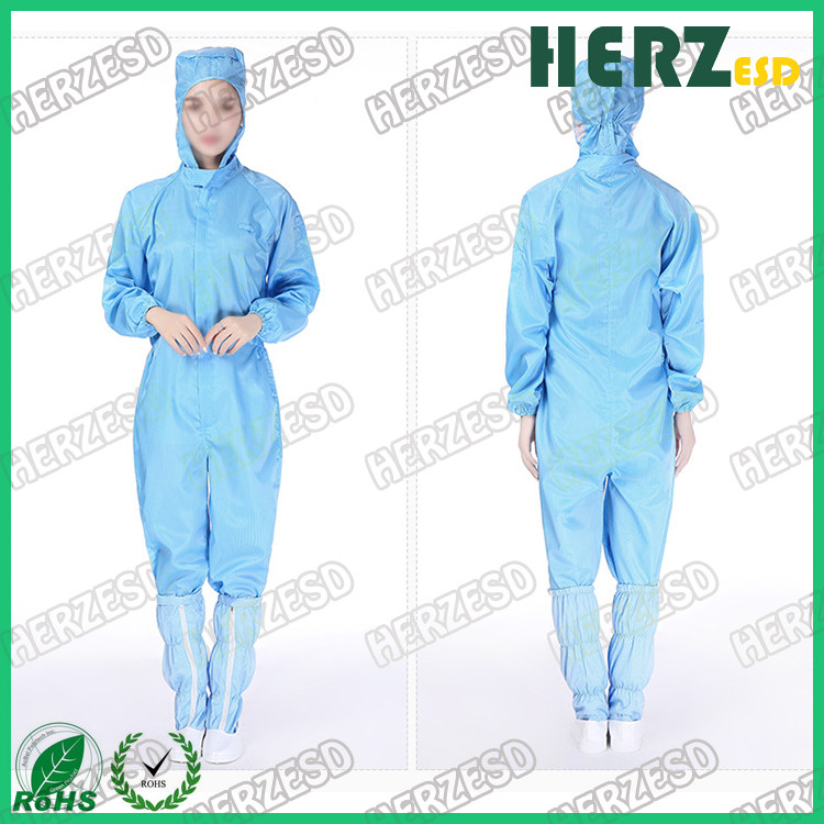 ESD Polyester Coat Stirp Type Anti Static Coverall , ESD Safe Clothing Polyester Material