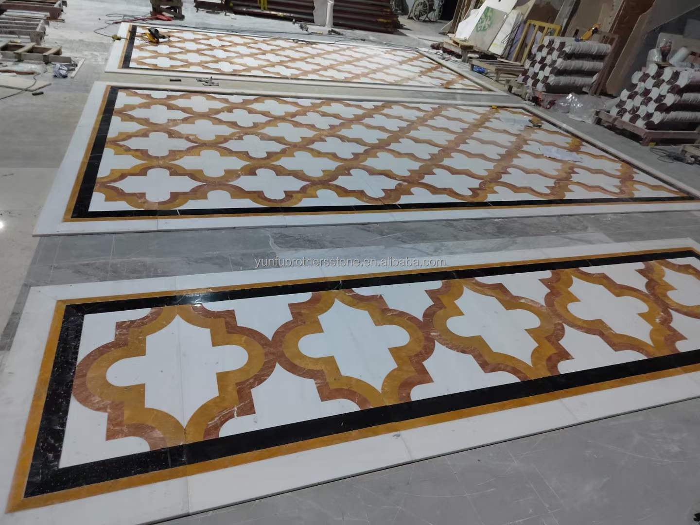 White and Yellow Marble Water Jet Carpet in Modern Design Style for Living Room Villa