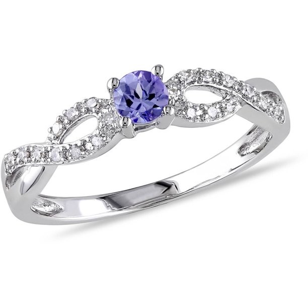 1.5 Carat Natural Tanzanite Engagement Ring In18K White Gold Plating Over Silver