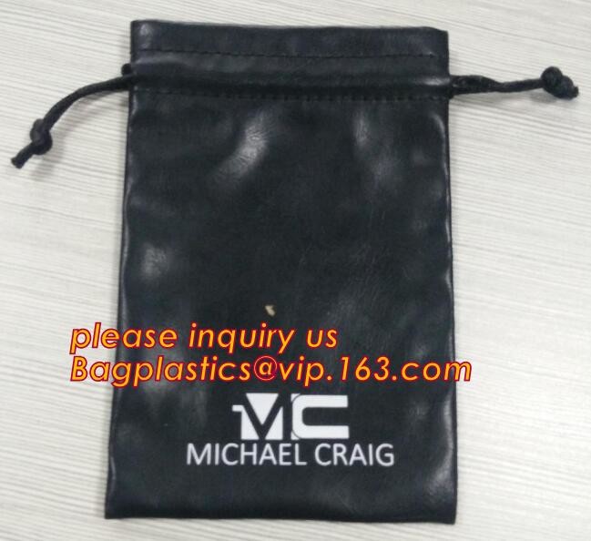 Custom Printed PU Leather Waterproof Drawstring Bag, Cheap Black PU Leather Drawstring Pouch Bag Jewelry Pouch PU drawst