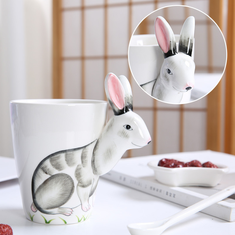 Cartoon Rabbit Hand Painted 450ml Heat Press Mugs