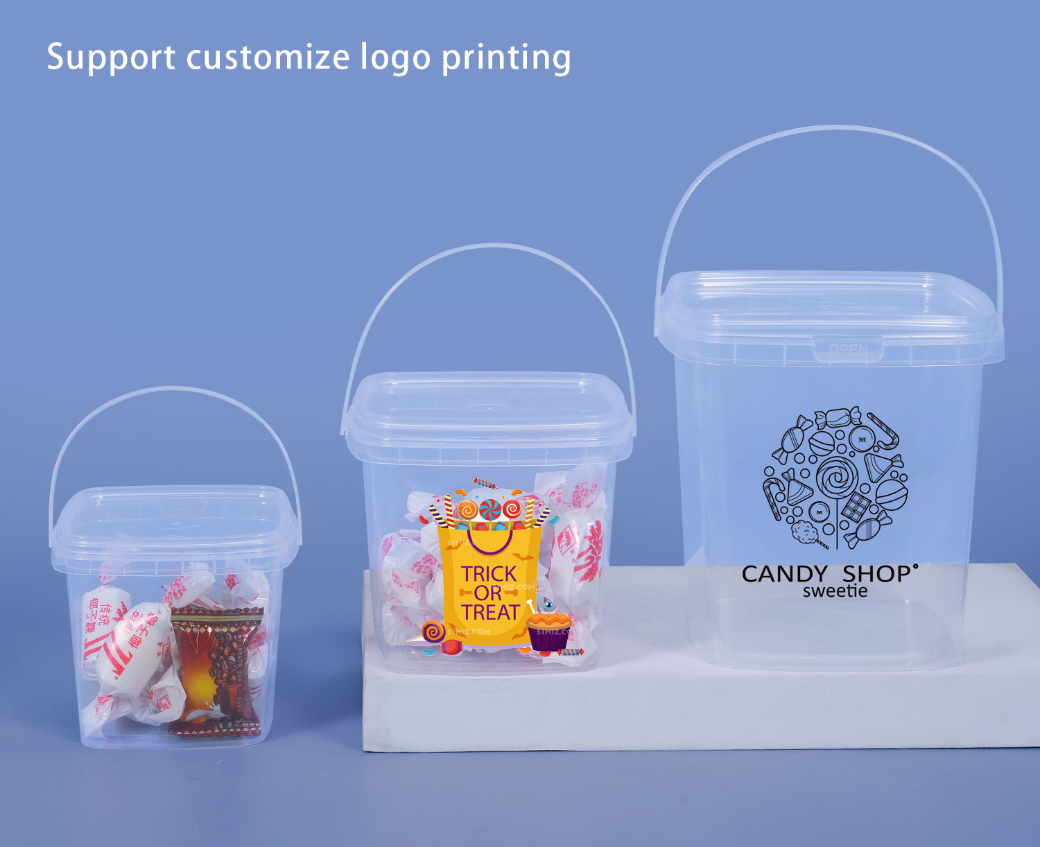 Capacity 280ml 500ml 1L 2L Food Grade Square Small Clear White Plastic Bucket BPA Free