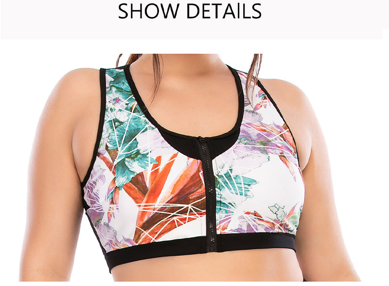 Printing Front Zip Gym Plus Size Two Piece Workout Sets Sleeveless Nylon Spandex