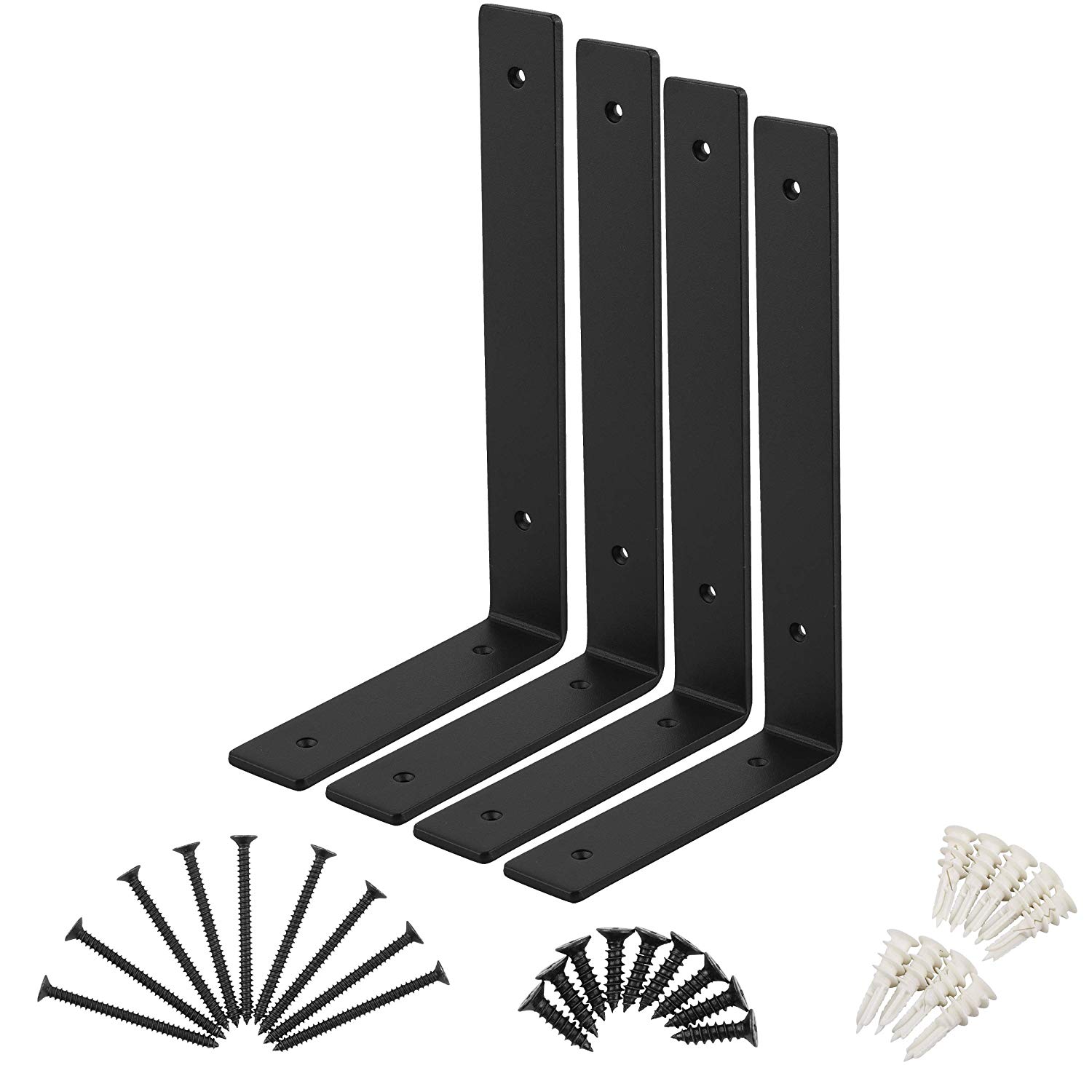 Shelf Brackets Heavy Duty Frosted Black Wall Bracket with Lip for Floating Shelves Rustic Iron Metal Shelf Bracket
