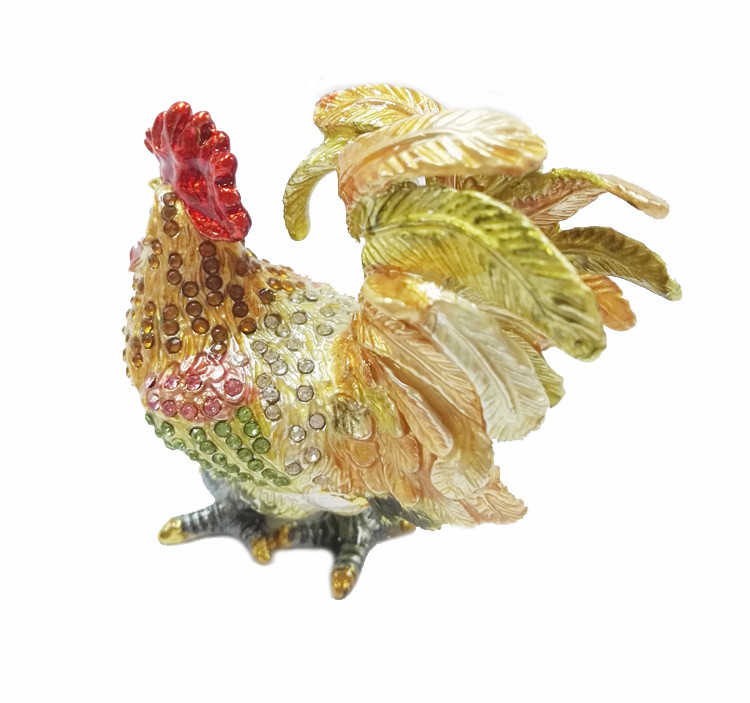 Fancy Mini Rooster Metal Jewelry Box pewter jewelry box with rooster design