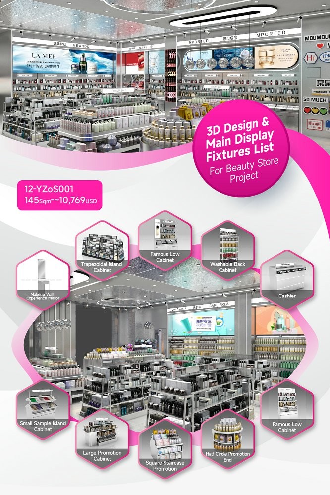 12-YZoS001, Metaverse Series Cosmetic Shop in Lianyungang featuring 27 Main Fixtures within 145 Sqm and Approx. $10,769 Budget