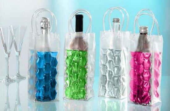 Recyclable PVC Wine Bag , Clear Plastic Wine Bottle Bags With Custom Color