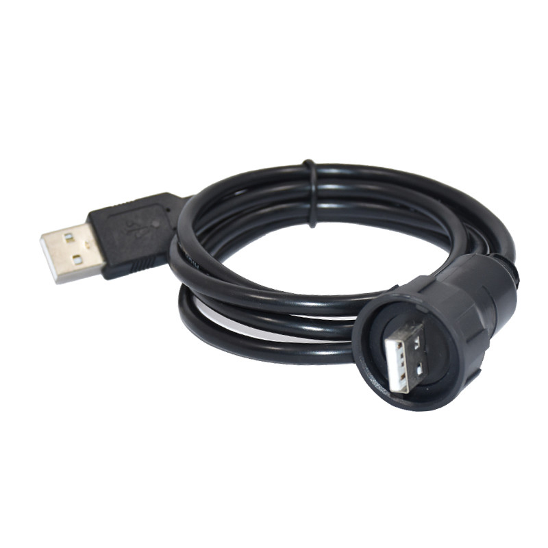 1.5A Waterproof Panel Mount Connector IP67 USB2.0 Male To Female Cable Assembly 1M